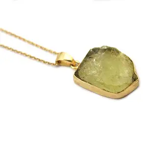 KHN Fashion Unique Natural Raw Lemon Quartz Birthstone Gold Plated Necklaces Gifts For Her