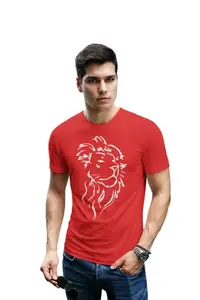 Bag It Deals Aayansh Creation Lion face(BG White) Red Round Neck Cotton Half Sleeved T-Shirt with Printed Graphics