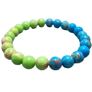 LKBEADS Lime & Turquoise Sea Sediment Jasper Bracelet - Beaded Gemstone Healing Bracelet, 8mm Friendship Gift, Natural Stone Jewelry|8mm Round|Smooth|Green & Blue|SRC_LI_000103