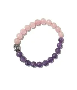 The Cosmic Connect Amethyst & Rose Quartz 8MM Bead Healing Bracelet ? Recharge Your Spirit with Healing Protection, Balance and Peace of Mind