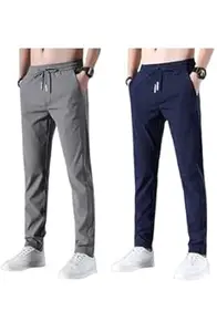 RIKSAW Track Pants for Mens || Joggers for Mens || Men's Sports Regular Fit Polyester Track Pant with Two Side Zipper Pockets (TP20 Pack of 2)