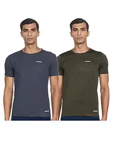 Charged Brisk-002 Melange Round Neck Sports T-Shirt Olive Size Medium And Charged Pulse-006 Checker Knitt Round Neck Sports T-Shirt Graphite Size Medium