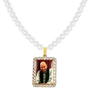 De-Autocare Small Size (Mix Design Swaroop/photo) Unisex Ractangle Shape Diamond Nug Shukrana Blessing's Always Jai Guru Ji Swaroop/Photo Locket Pendant Necklace With White Pearl Beads/Moti Mala