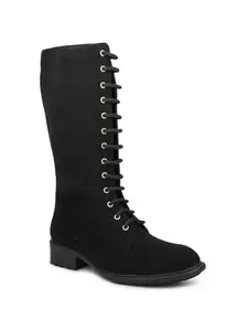 Inc.5 Women Black Lace Up Detail High Top Regular Boots
