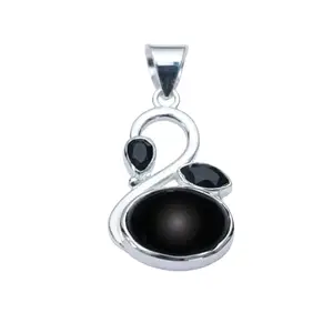 Mohnaa Jewels Women's 925 Sterling Silver Beautiful Desinger Swan Pendants with Semi Precious Black Onyx Gemstone