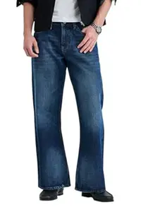 SNITCH Men Jeans Casual Wear | Flared Fit Mid Rise Plain Front Full Length Denim | 100% Cotton Non-Stretch Stone-Wash for Everyday Comfort & Vintage Style