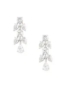 MINUTIAE Stylish Dangle Stud Earring With Solitaire Crystal Diamond Fashion Jewellery For Women & Girls (Silver)