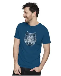 ALLEN BLACK Men's & Women's Regular Fit T-Shirt Polygon Arctic Wolf 100% Cotton Unise T-Shirt Navy Blue_POLYNAL10-Navy Blue 4XL Men Round_
