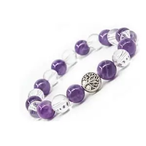 ASTROGHAR Natural Amethyst Clear Quartz With Tree Of Life CHarm Crystals Bracelet For Men and Women