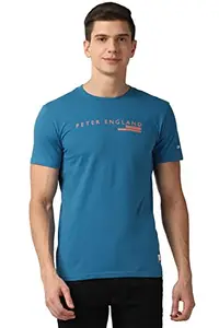Peter England Men's Solid Slim Fit T-Shirt (PJKCPSNPZ80850_Medium Blue L)