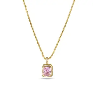 PALMONAS Pink Emerald Geometric Pendant for Women - Gift For Women & Girls, Waterproof & Anti Tarnish Pendant Necklace Jewellery