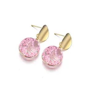 Fabula by OOMPH Jewellery Pink Floral Acrylic Round Fashion Drop Earrings for Women & Girls (EBJ108R1)