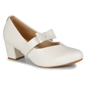 Saheb Trendy Heel Pump Ballies for Girls and Women (716 White 4UK)