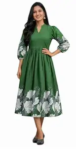 KHILORI Women's V-Neck A-Line Maxi Western Dress for Women Elegant Casual Wear Dress for Girls & Womens