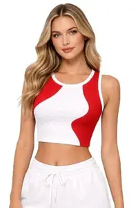 LAHAZAT Women’s Ribbed Crop Tank Top Sleeveless Color Block Design Slim Fit Stretch Summer Casual Y2K Trendy Cute Wear for Women 100% Cotton