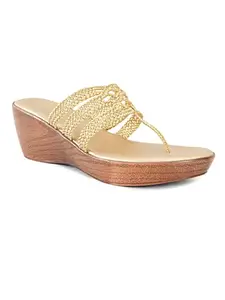 pelle albero Women Gold Embellished Slip-On Wedge Heels Sandals PA-GLM-08_Gold_41