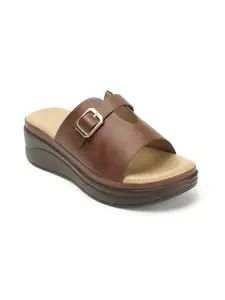 ICONICS Women's Solid Comfortable Slip On Sandal for Office Festive Outdoor Use I ICN-NI-Wn-56 Brown Wedge 4 Kids UK