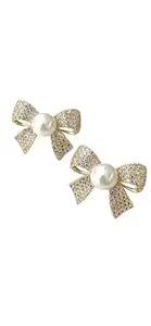 Brijsun Innovations Korean Style Pearl Bow Stud Earrings for Women & Girls | Gold Plated Rhinestone Imitation Jewelry | Elegant Gift for Mother’s Day, Raksha Bandhan, Birthday, Valentine’s Day & Special Occasions