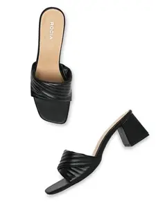 ROCIA By Regal Black Women Quilted Block Heel Sliders