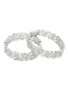 YouBella Jewellery Celebrity Inspired American Diamond Studded Bracelet Bangles for Girls and Women (Silver) (2.4)