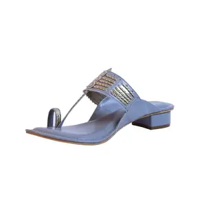 OZURI Women's Kolhapuri Short Heel-10514 (Grey, numeric_3)