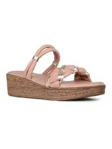 Inc.5 Womens Peach Party Wear Solid Round Toe Wedges Heel Sandals
