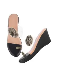 TRYME Classy Fashionate Embellished Rhinestones Wedges Sandal Platform Heels Party Sandals For Womens & Girls