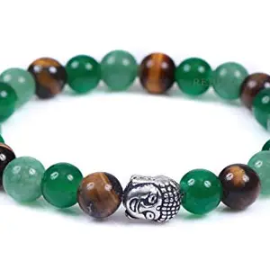 REBUY Green Aventurine & Tiger Eye Buddha Semi Precious Gem Stone Crystal Healing Bracelet.