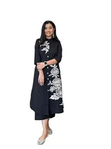Honesst Ennterprise Women's Cotton Floral Printed Straight Kurti with Pant Set