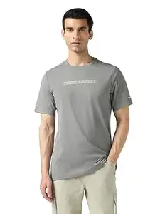 TECHNOSPORT Men's Printed Slim Fit Henley Neck T-Shirt ELASTOLITE Half Sleeve Slip On Polyester for Gym Running Workout UPF50+ Anti Odour