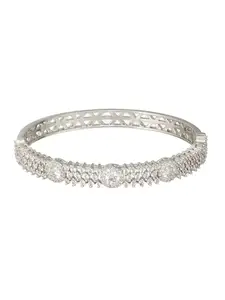 SARAF RS JEWELLERY White Rhodium Zircon Studded Luxe Bangle Bracelet
