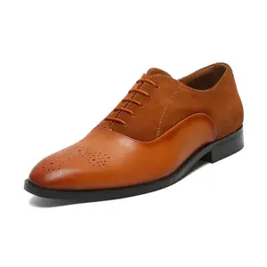 LOUIS STITCH Men's Formal Shoes | Handcrafted European Leather Brogues | Lace-Up Style for Business, Formal Russet Tan, UK Size 6 - EUBGSU