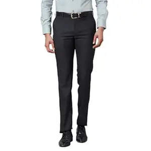 Raymond Men's Slim Fit Mid Rise Polyester Blend Structure Pattern Flat Front Formal Trouser