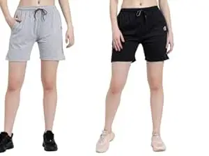 BLUE STAR SHARK Women's Athletic Gym Shorts | Stretchable & Relaxed Fit | Running, Jogging & Yoga Workout Shorts with Pockets | Casual Summer Cycling & Sleep Shorts | Pack of 2