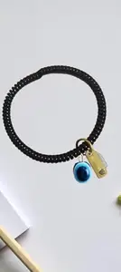 Evil Eye Pendant Black Cord Bracelet, Blue Glass Charm