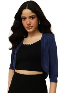 ESPRESSO Women's Rayon Collared Neck Shrug (ESP-3005-Navy-XL_Navy Blue_XL)