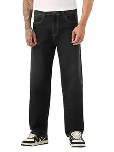 The Souled Store Baggy-Fit Denim: Men and Boys Zip Fly Washed Cotton Spandex Lightweight Durable Everyday Streetwear Baggy Fit Jeans
