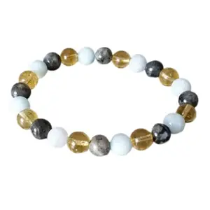 RRJEWELZ Natural Aquamarine, Labradorite & Citrine 8mm Round Shape Smooth Cut Beads 6.5 Inch Stretchable Bracelet For Men & Women. Unisex Bracelet For Healing, Meditation & Luck|STBR_RR_10046_6.5