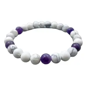 LKBEADS Howlite & Amethyst Bracelet - Beautiful Beaded Bracelet for Calm And Balance, Gemstone Jewelry, Meditation Gift for Her|8mm Round|Smooth|Blue & White|SRC_LI_000670