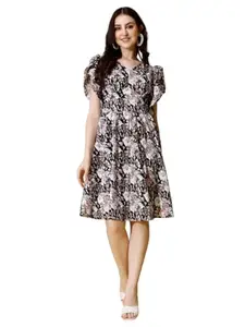Paralians Women's A-Line Crepe Casual Party Printed Dress
