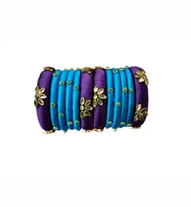 MayAni Mayank Creations Silk Thread Purple and Sky Blue Bangles Set of 14 for Womens (2.8)