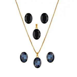JFL - Jewellery for Less Stylish Gold Plated Oval Crystal Pendant with Gold Chain and Earrings (Blue, Black) Valentine Latest Love,Valentine