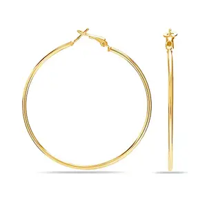 Amazon Brand - Nora Nico Gold Plated Clutchless Large Hoop Earrings for Women and Girls 60 MM