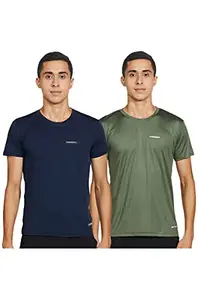 Charged Endure-003 Chameleon Spandex Knit Round Neck Sports T-Shirt Navy Size Medium And Charged Energy-004 Interlock Knit Hexagon Emboss Round Neck Sports T-Shirt Grape-Green Size Medium