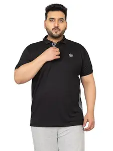 CHKOKKO Men's Plus Size Regular Fit Half Sleeves Sports Polo T-Shirt Black 3XL