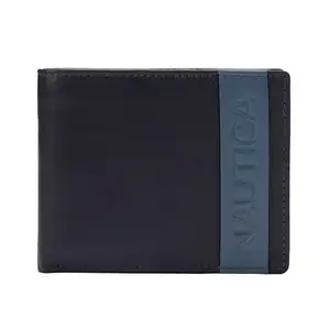 Nautica Bi Fold Slim & Light Weight Genuine Leather Men's Stylish Casual Wallet Purse with 3 Card Holder Compartment & Coin Pocket | Multi Compartment with Overflap, Navy