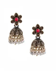 ANURADHA PLUS® Pink Colour Traditional Small Zhumki Earrings For Stylish Women & Girls |Jhumki Pearl Drop Traditional