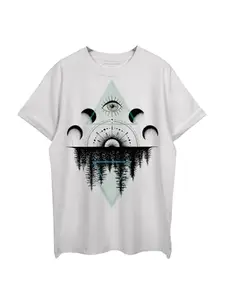 THREADCURRY A Secret Forest Oversized Drop Shoulder Cotton Loose Printed T-Shirt for Men White