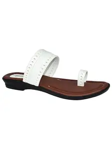 AJANTA Lightweight Flat Sandal for Women (White)