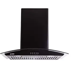 Zeroun 60cm 1100m3/h Kitchen Chimney (Aristo BK60,2 Baffle Filters, Stainless Body with Glass & 2 LED Lamps,Black)